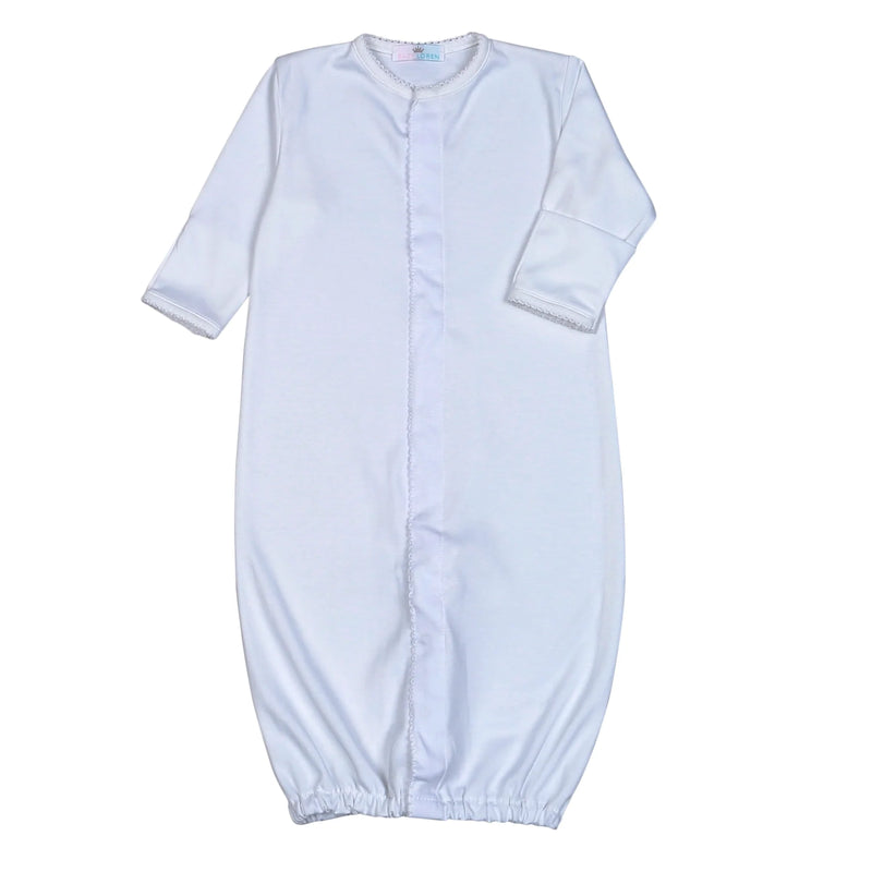 BABY LOREN WHITE CONVERTER GOWN WHITE PICOT TRIM