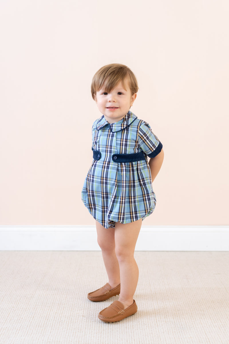 LA BOUTIQUE BY DONDOLO SIMON BOY BUBBLE BLUE PLAID