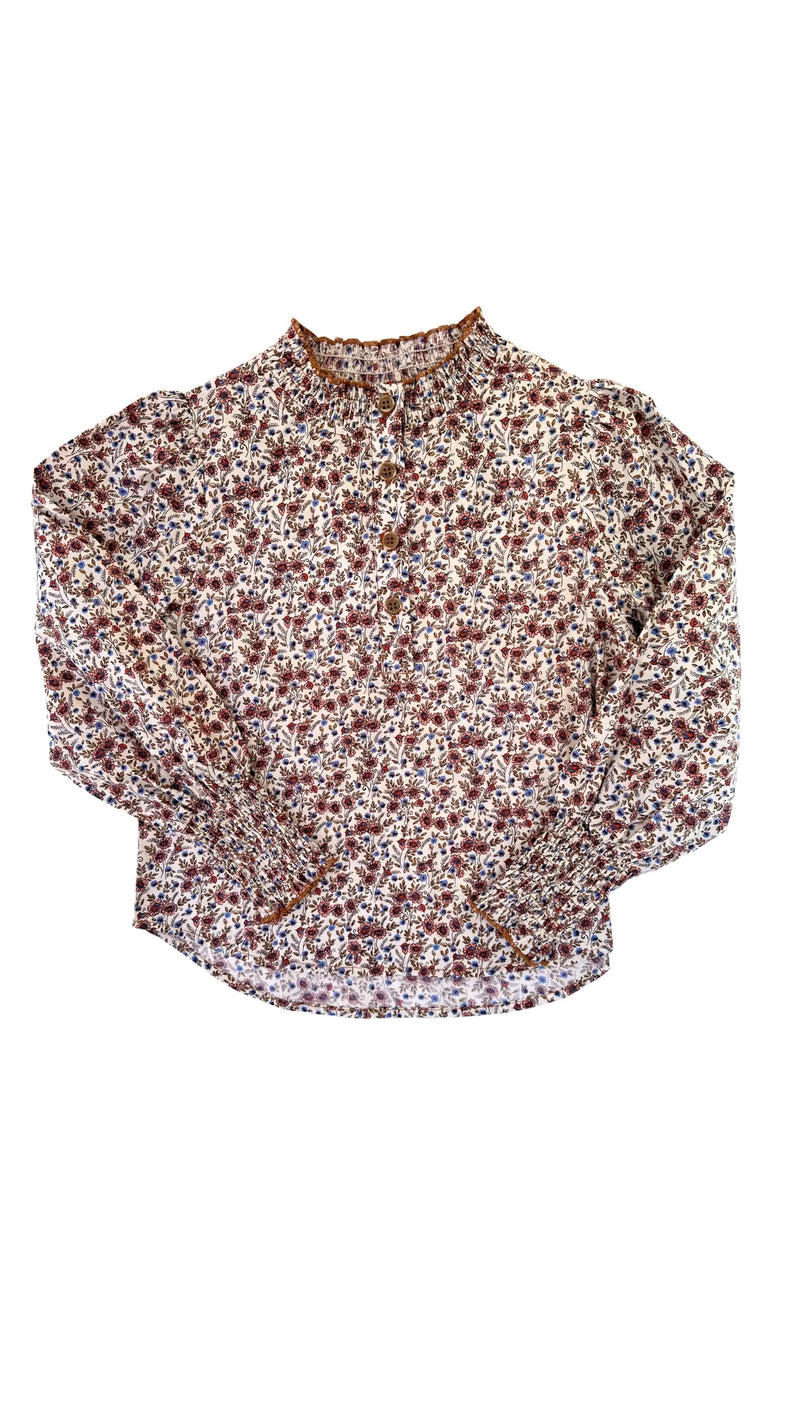 PLEAT BLACK BLOUSE AUTUMN FLORAL