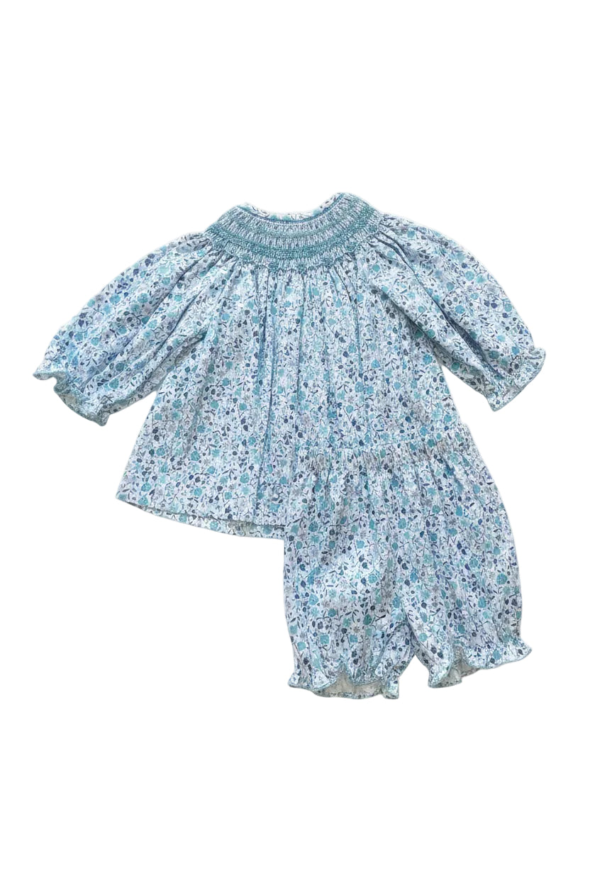 Aqua Smocked Bloomer Set