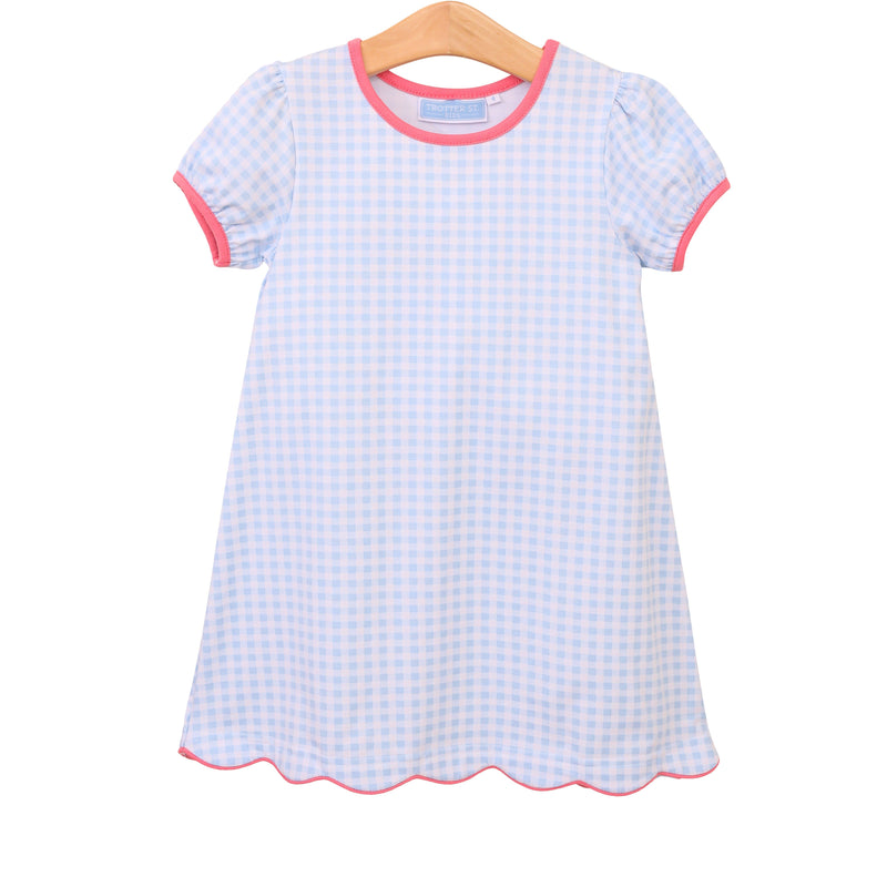 TROTTER STREET CECILIA DRESS LIGHT BLUE GINGHAM/PINK