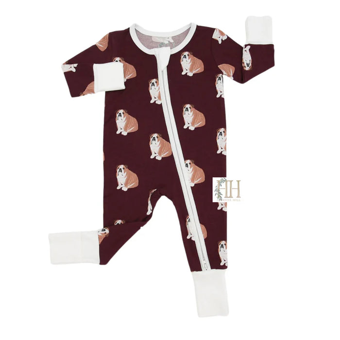 HAMNER HILL MAROON BULLDOG ZIPPER ROMPER