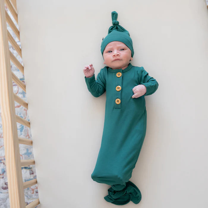 KYTE BABY KNOTTED GOWN WITH HAT SET IN EMERALD