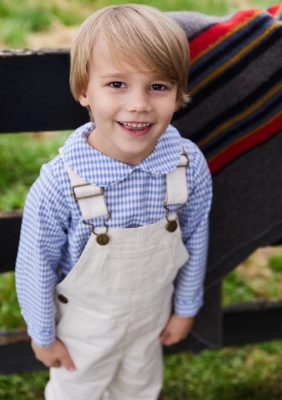 Little English Peter Pan Shirt Gray Blue Gingham
