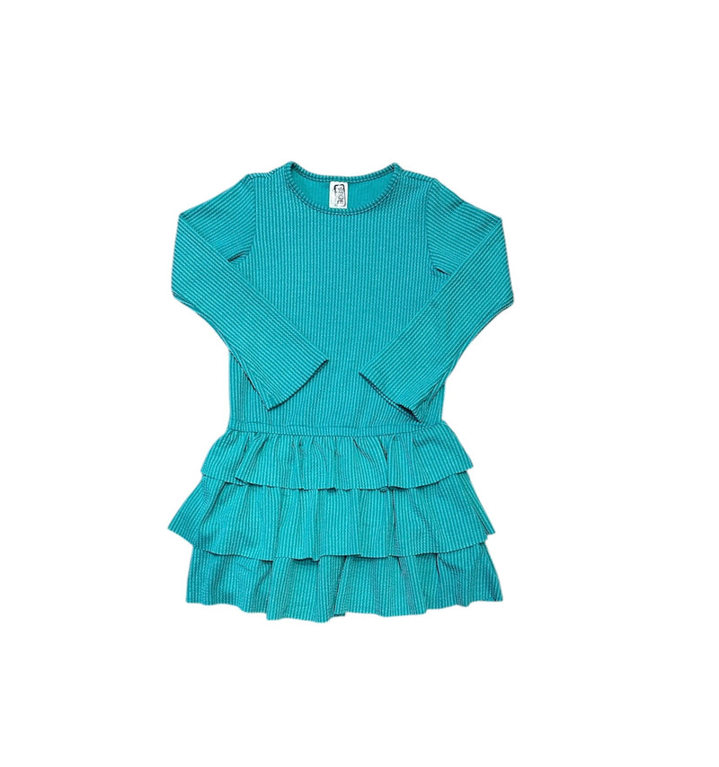 ERGE JACQUARD RIB RUFFLE DRESS GREEN