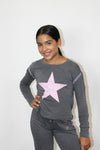 PAPER FLOWER STAR WASHED TOP WITH EMBROIDERY STITCH DETAIL