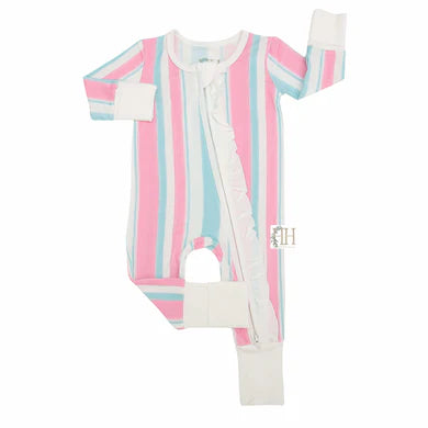 HAMNER HILL PASTEL STRIPES DOUBLE ZIPPER ROMPER