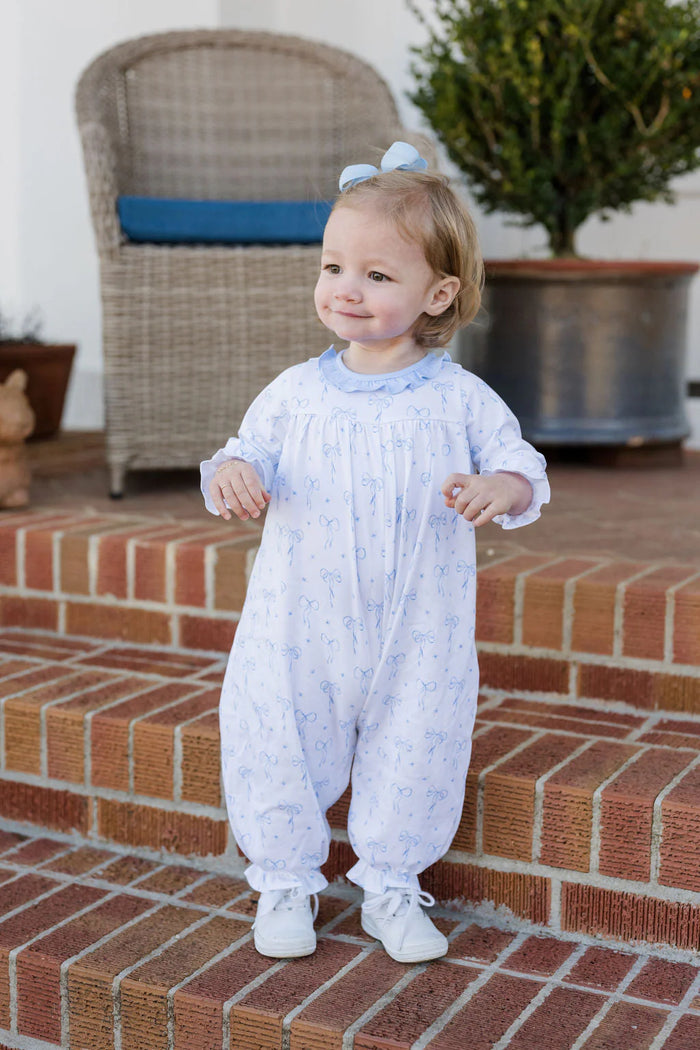 JAMES AND LOTTIE LILA LONG BUBBLE BLUE BOWS KNIT