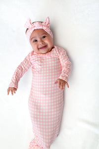 Knotted Infant Gown Gingham in Cottage Pink