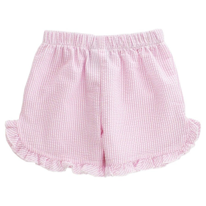 BAILEY BOYS LIGHT PINK SEERSUCKER STRIPE SHORT W/RUFFLE