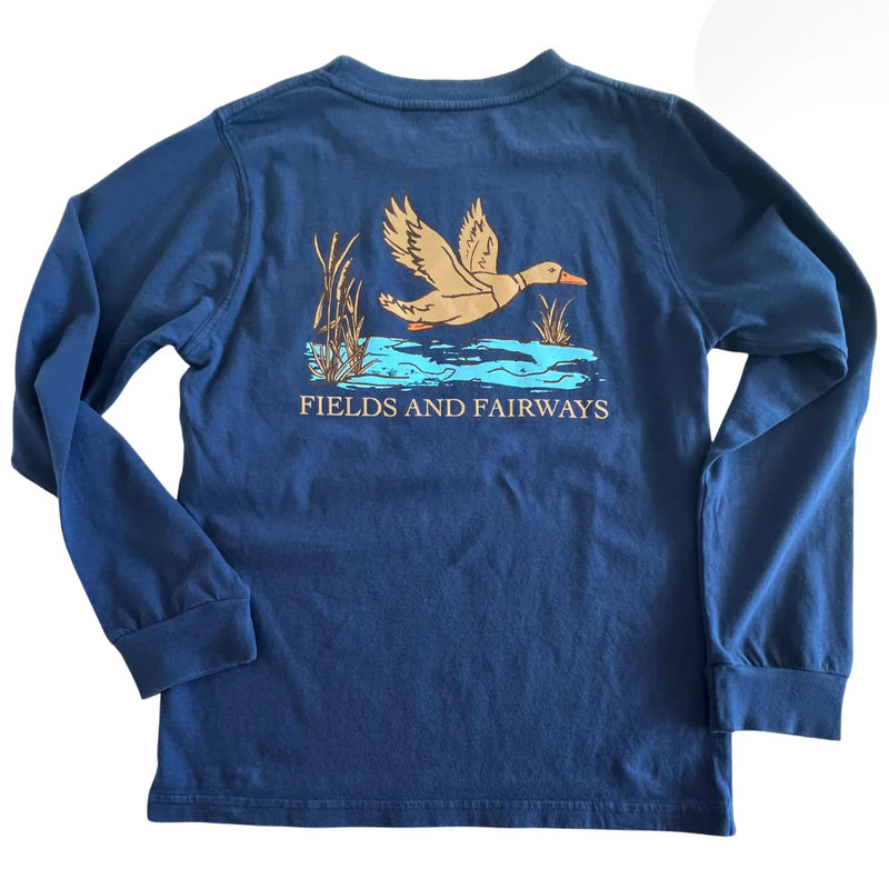 FIELDS & FAIRWAYS MALLARD POCKET NAVY LONG SLEEVE