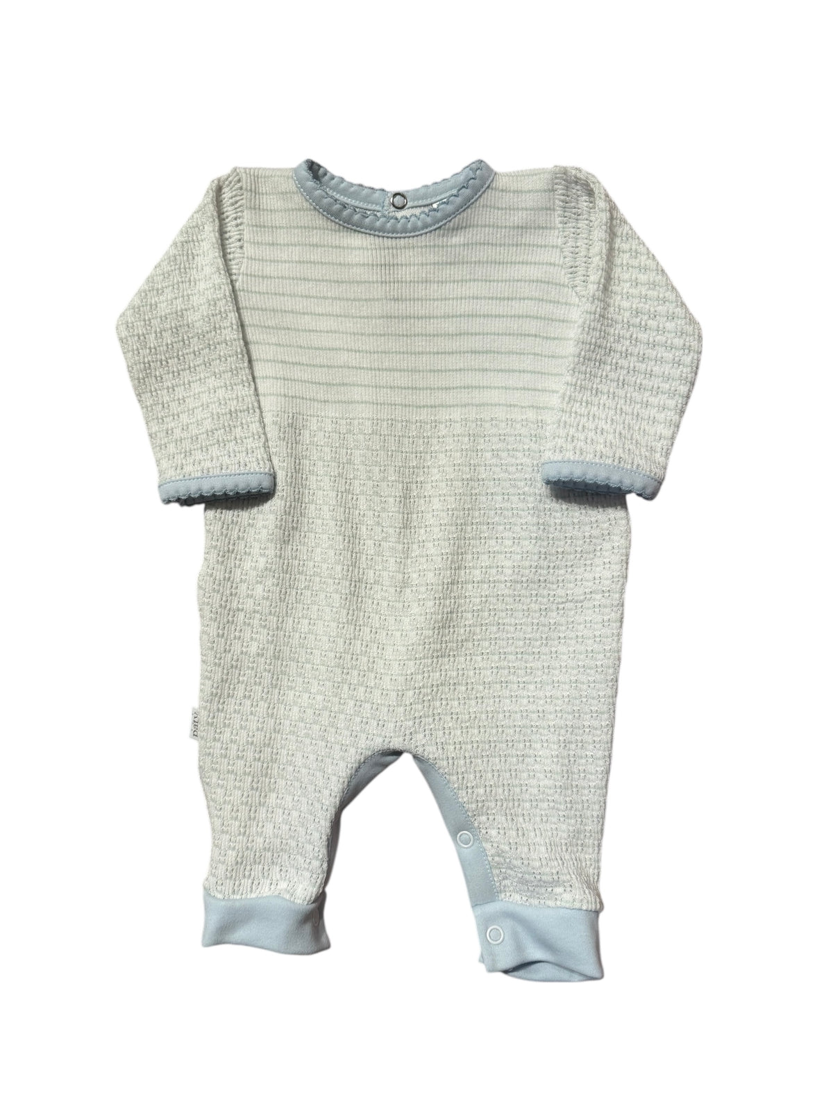 PATY KNIT ROMPER WITH PIMA BINDING MINT W/BLUE TRIM