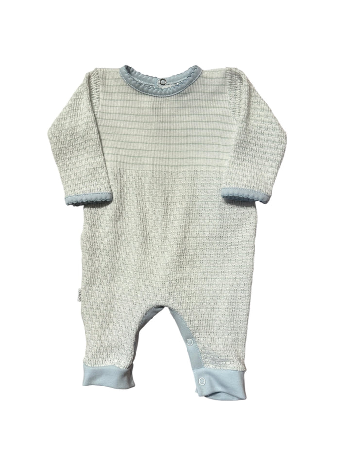 PATY KNIT ROMPER WITH PIMA BINDING MINT W/BLUE TRIM