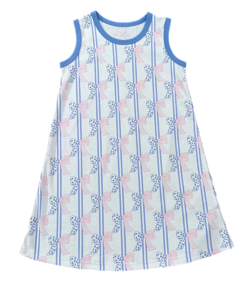 Madison Sleeveless Play Dress Patriotic Bow Knit