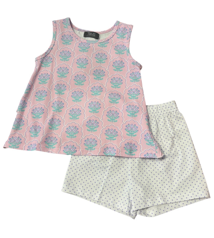 PURPLE FLORAL BACK RUFFLE SET