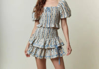Tiered Skirt Set with Satin Tape Bow Detail