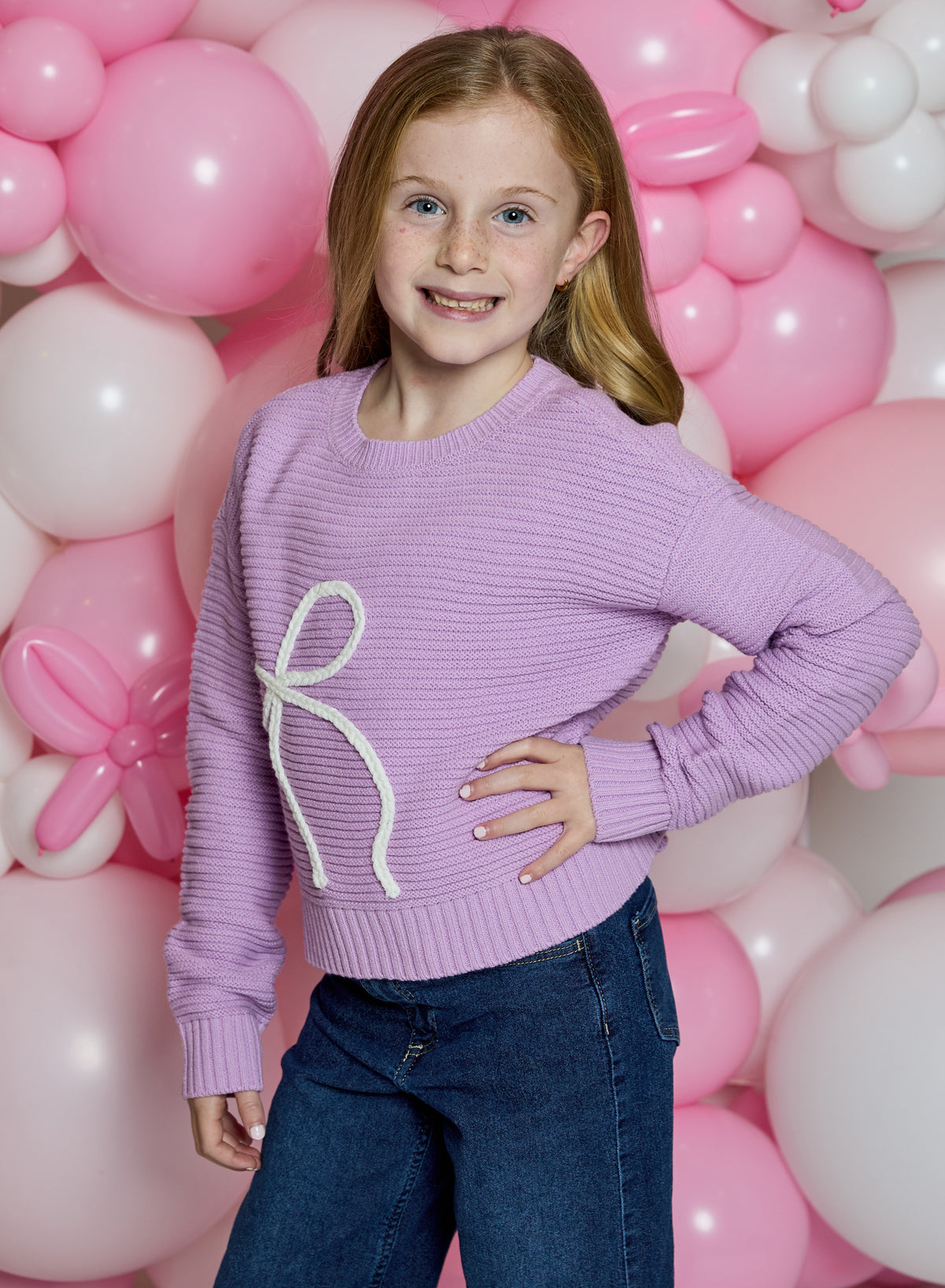 Design History Girls Purple Bow Sweater