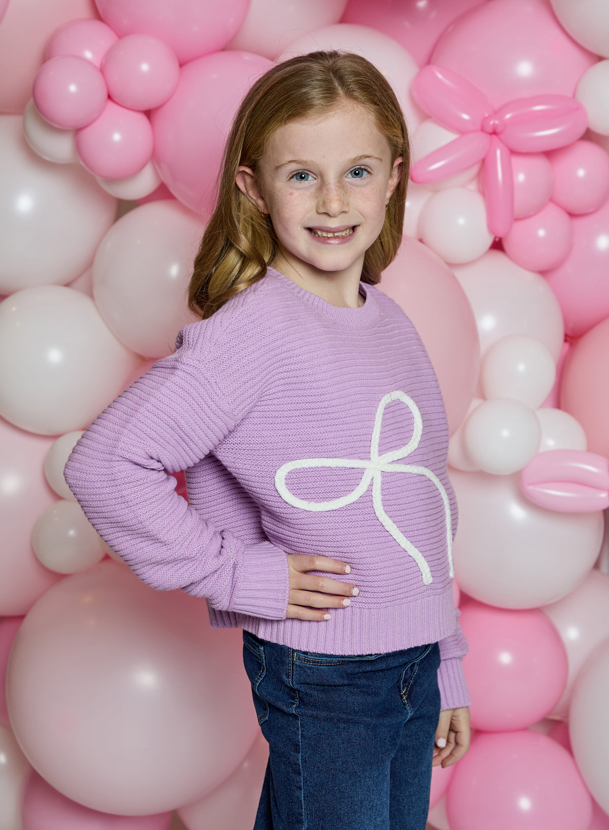 Design History Girls Purple Bow Sweater