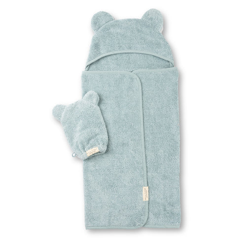 BELLA TUNNO HOODED TOWEL + BATH MITT FOG