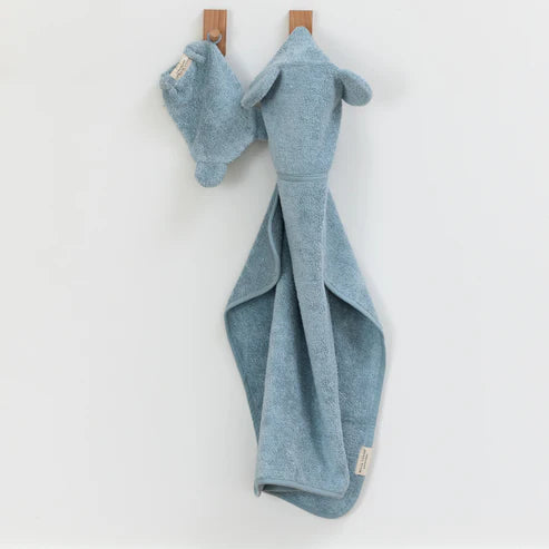 BELLA TUNNO HOODED TOWEL + BATH MITT FOG