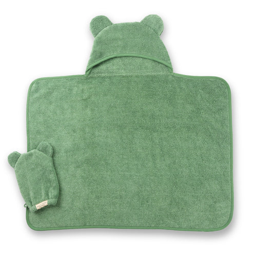 BELLA TUNNO HOODED TOWEL + BATH MITT SEAFOAM