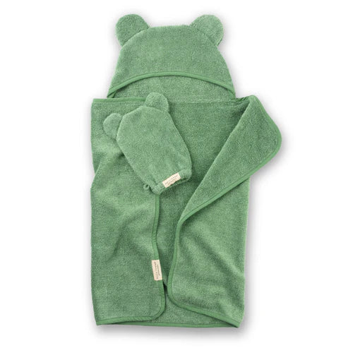 BELLA TUNNO HOODED TOWEL + BATH MITT SEAFOAM