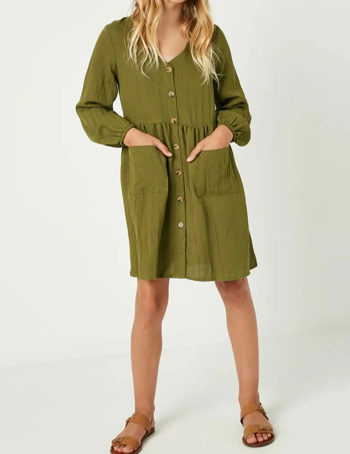 HAYDEN GIRLS BUTTON DOWN POCKET DRESS