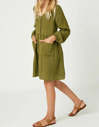 HAYDEN GIRLS BUTTON DOWN POCKET DRESS