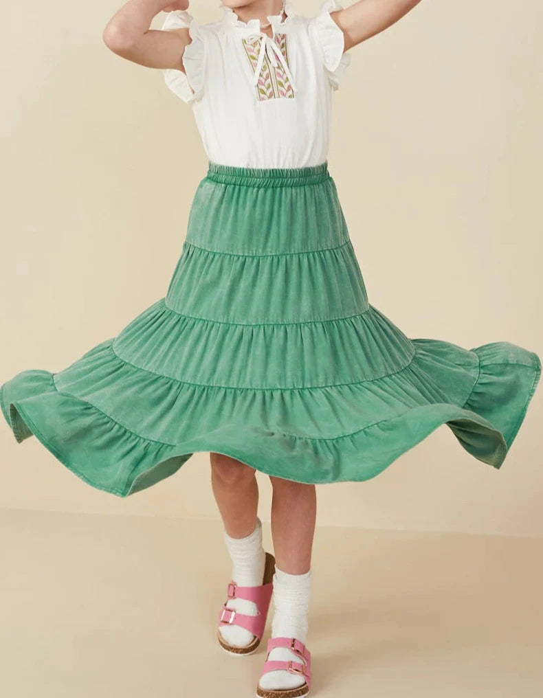HAYDEN GIRLS TWO TONE WASHED TIERED SKIRT