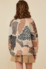 HAYDEN GIRLS FUZZY TEXTURED ABSTRACT LEOPARD SWEATER