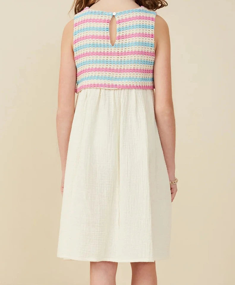 HAYDEN GIRLS TEXTURED KNIT TANK MIXED MEDIA DRESS