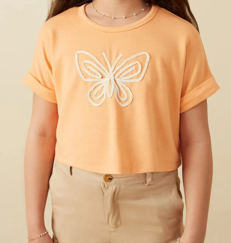 HAYDEN GIRLS BUTTERFLY EMBROIDERED FRENCH TERRY TOP