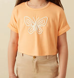 HAYDEN GIRLS BUTTERFLY EMBROIDERED FRENCH TERRY TOP