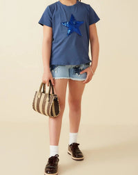 HAYDEN GIRLS SEQUIN STAR PATCH KNIT TSHIRT