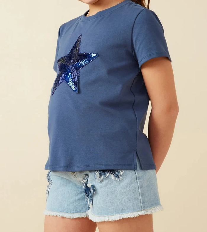 HAYDEN GIRLS SEQUIN STAR PATCH KNIT TSHIRT