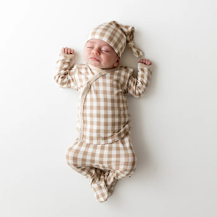 KYTE BABY TAKE ME HOME SET WITH CAP IN GINGHAM BISQUE