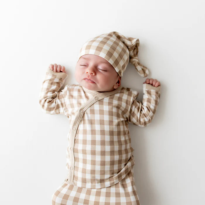KYTE BABY TAKE ME HOME SET WITH CAP IN GINGHAM BISQUE