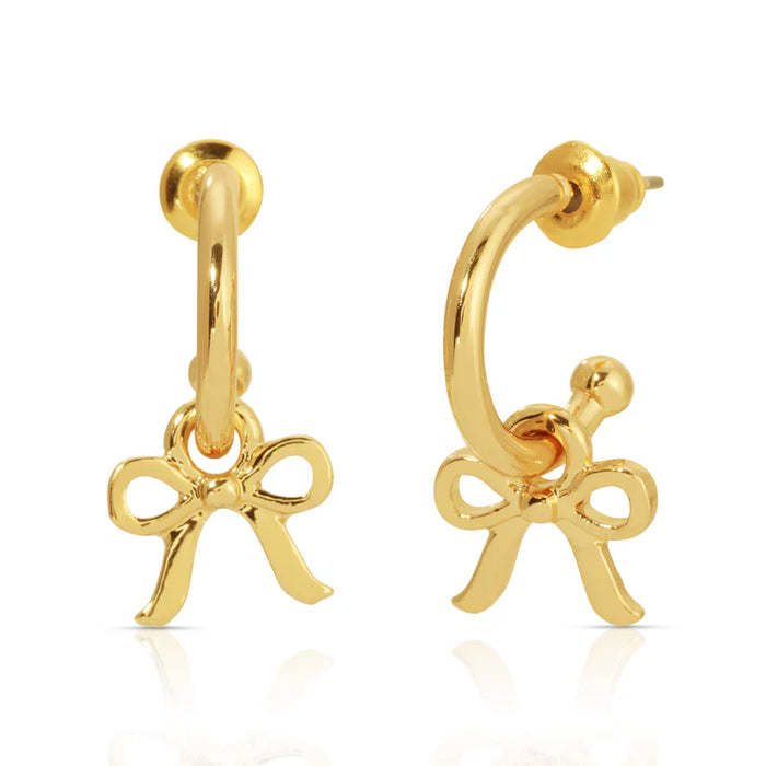 Beautiful Bows Charm Hoop Earrings - Gold