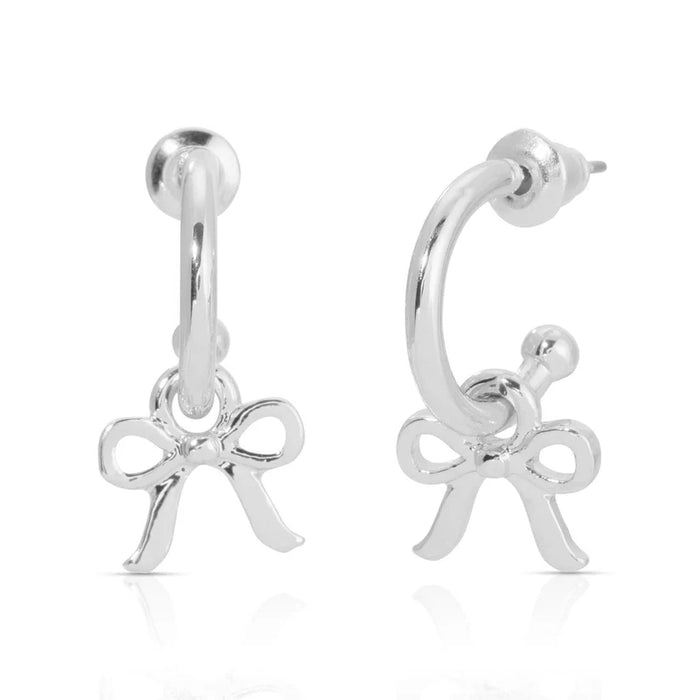 Beautiful Bows Charm Hoop Earrings - Silver