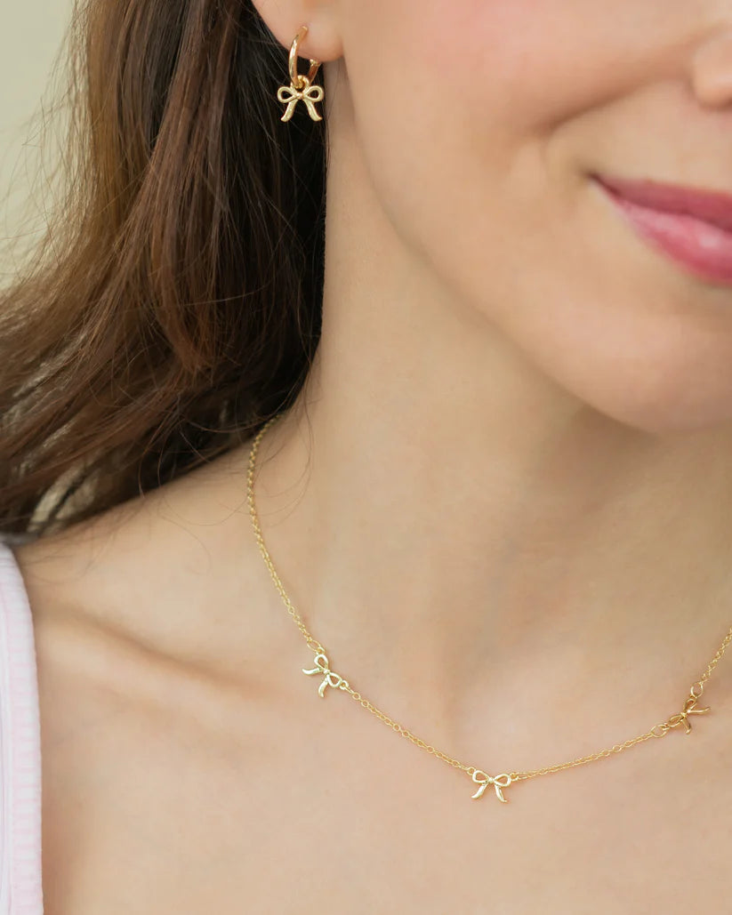 Beautiful Bows Charm Hoop Earrings - Gold