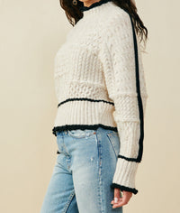 HAYDEN GIRLS CONTRAST PIPED MIXED CABLE KNIT SWEATER