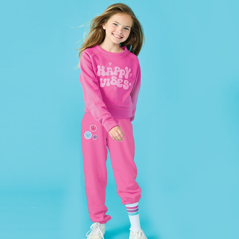 ISCREAM HAPPY VIBES PRETTY PINK BASIC CREW NECK SWEATSHIRT