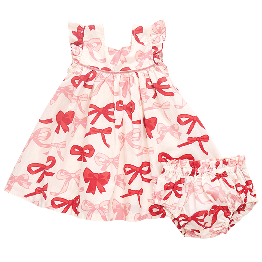 PINK CHICKEN BABY GIRLS CAMELIA DRESS VALENTINE BOWS