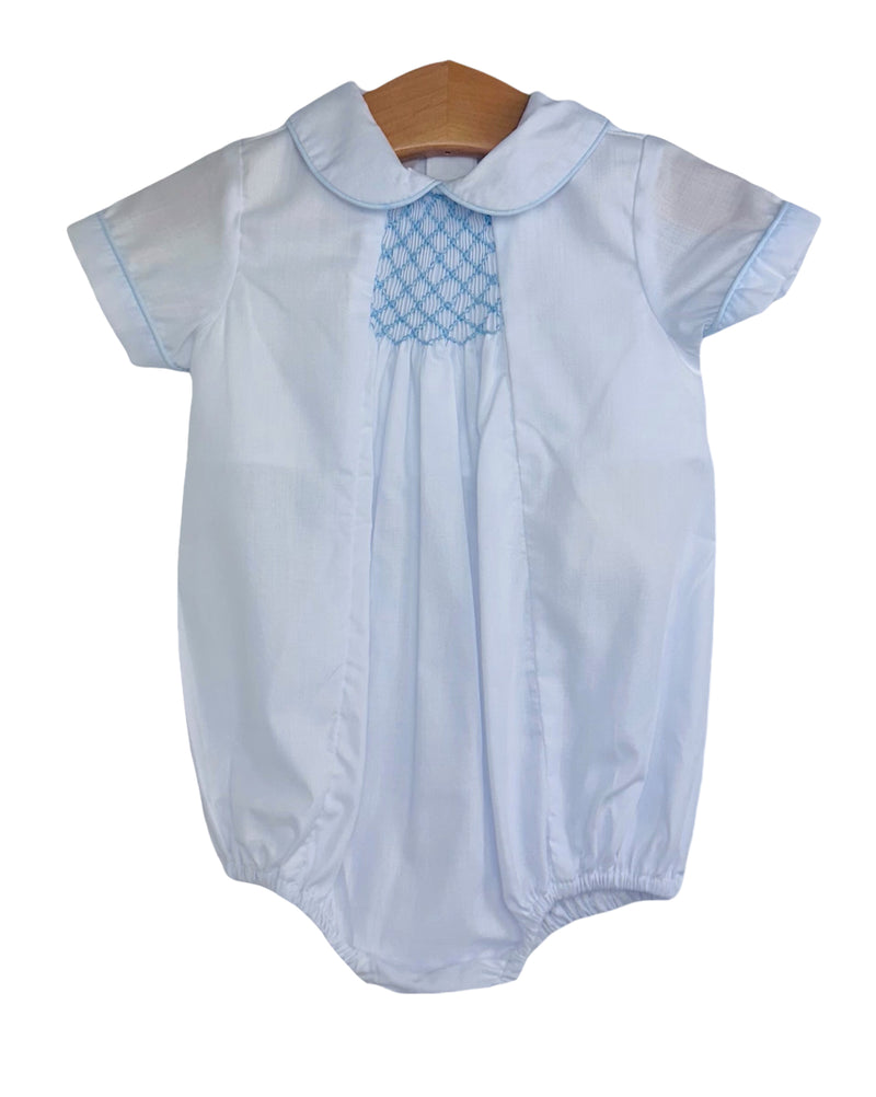 BABY BLESSINGS CARTER BUBBLE WHITE WITH LIGHT BLUE