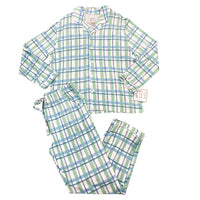 HAMNER HILL WOMENS BLUE AND GREEN CHECK BUTTON DOWN PANT SET