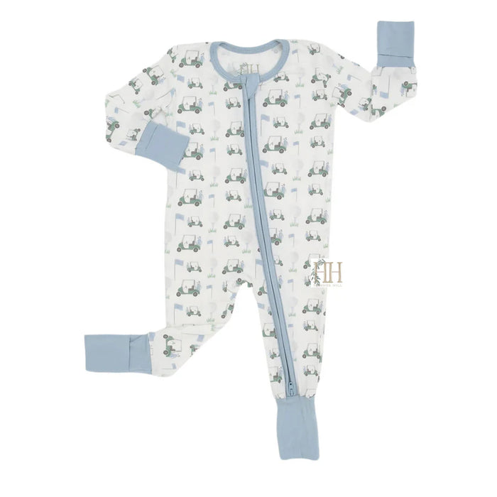 HAMNER HILL BLUE FINDING FAIRWAYS DOUBLE ZIPPER ROMPER