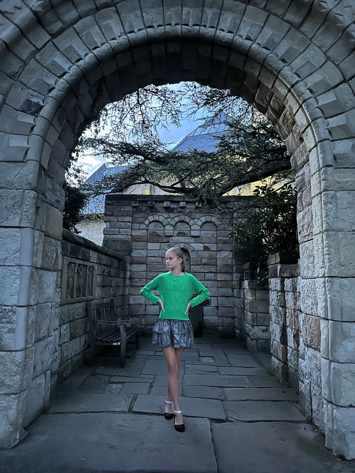 LITTLE OLIN GREEN BRAID KNITTED SWEATER
