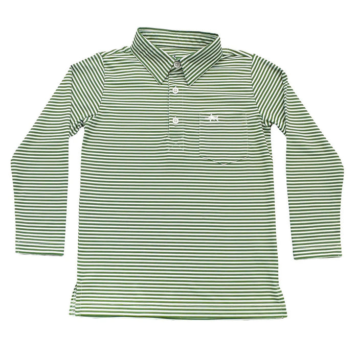 SALTWATER BOYS INSHORE PERFORMANCE POLO GREEN STRIPE