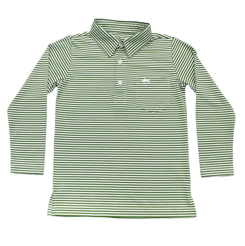 SALTWATER BOYS INSHORE PERFORMANCE POLO GREEN STRIPE