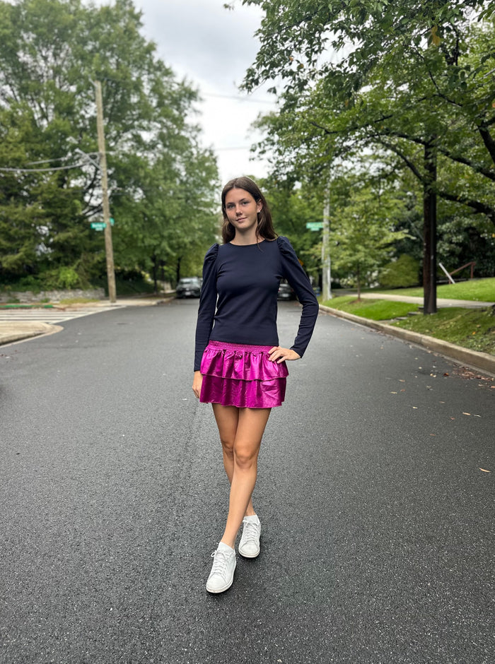 LITTLE OLIN FUSHISA METALLIC SMOCKED RUFFLE SKIRT